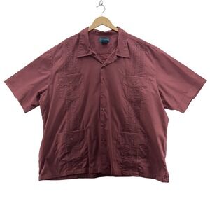 Mens TropiCool‎ 3XL Mauve Pink Guayabera Style Embroidered Shirt Short Sleeve